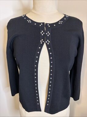 JOSEPH A. Black Rhinestone Embellished Open Front Cardigan SIZE LARGE